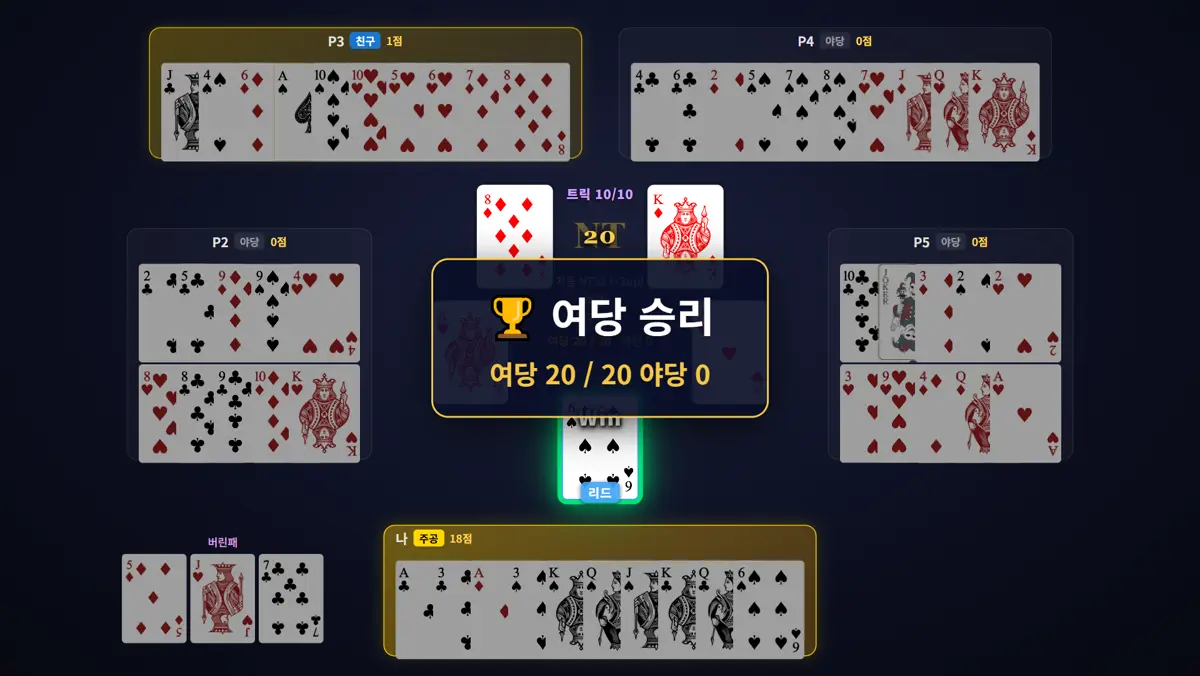결과 — 20:0 런 장면