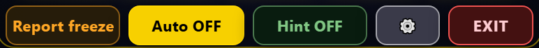 Utility buttons at the bottom — report freeze, Auto, Hint, settings, EXIT